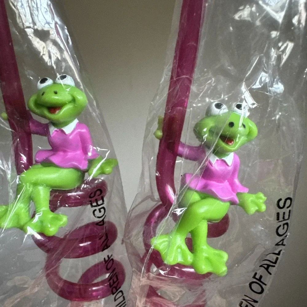 Vintage Lot Of 5 Frog Twirly Straws 4 New And 1 Open Box Birthday Party Fun